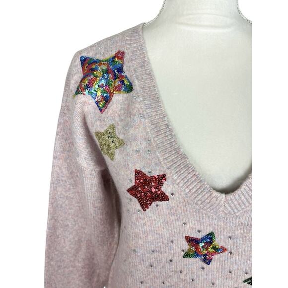 Modcloth Sparkles & Stardust Embellished Sequins V-Neck Sweater Size Medium NEW - Picture 5 of 8